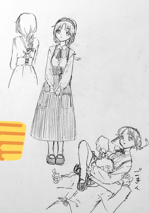 @watahoshi_sub 原案はスカートだったんだけどめっちゃ動くからショートパンツ中に履いてる設定にした😌
結構物騒な子だけど自由に描いてほしい……! 