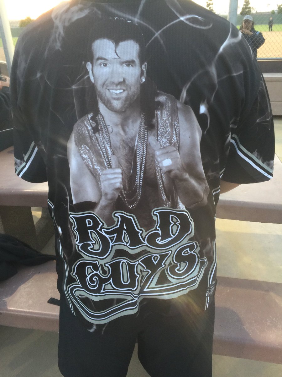 JRam1315's tweet photo. One of my favorite wrestlers of all time and the best damn softball jersey design ever! #ScottHall #BadGuys https://t.co/Je8S8wurlb