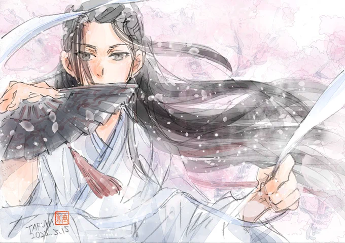 おはようございます。1/2
【邪神、転じて花神】
#忘羨  #陳情令 #cql #魔道祖師 #마도조사  #mdzs 
樹花の季節だ! 