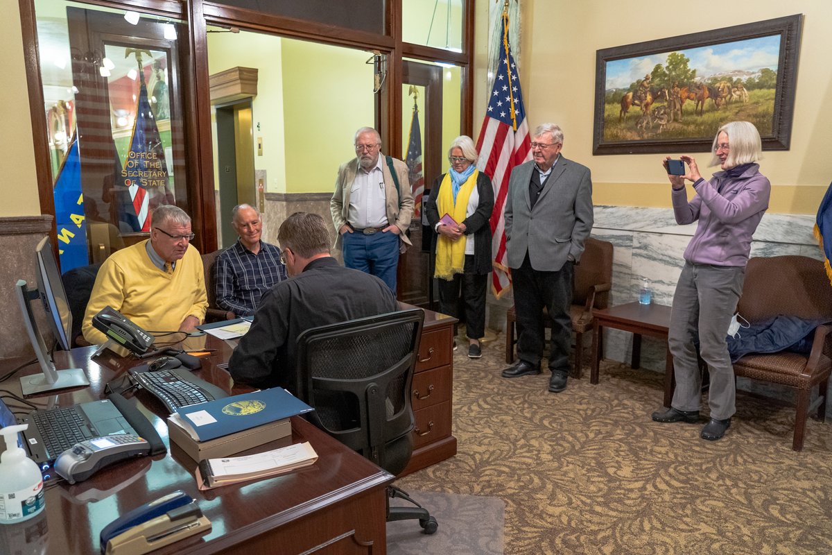 SOSJacobsen's tweet photo. Our office saw some in-person candidates filing for office today.

More than 300 candidates filed to appear on the ballots this election season, and I wish each of them the best of luck!

MORE: https://t.co/isd0oBzikC

#mtpol #mtleg #mtnews https://t.co/IY15r7sx6T