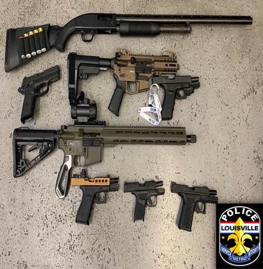 LMPD's tweet image. These are just some of the firearms your LMPD has taken from individuals who had them illegally.  Thank you to @DarbyBeane of WDRB @WDRBNews for highlighting LMPD’s gun recovery efforts.  #LMPD #Louisville 

STORY HERE:  bit.ly/3i8C8Zu