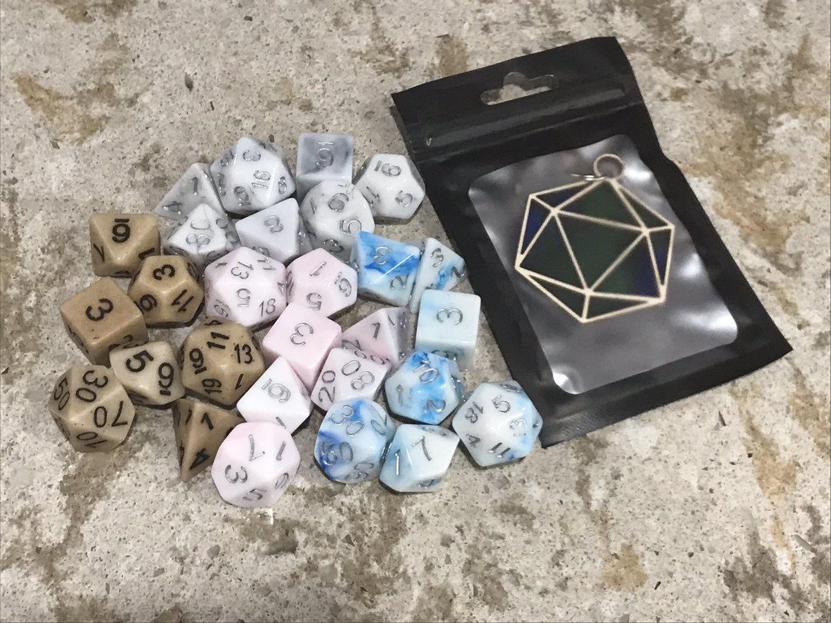 JDogTheJester's tweet photo. New @TabletopLoot dice this month! They match the kitchen counter haha. Very cool all around. I love stone looking dice. #LootTroupe https://t.co/JUZHThfdHX