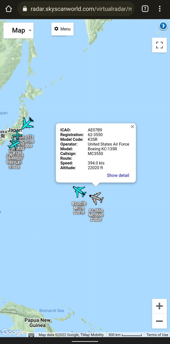 scan_sky's tweet photo. #USAF - Boeing KC-135R - 62-3550 - #MC3550/#BORA71
Routing Over The Pacific ๐
Flight Has Been Supporting #DIRCA21 Flight - US Navy ๐บ๐ธ F/A-18s Over #MARSA https://t.co/9H2kTBHwcq