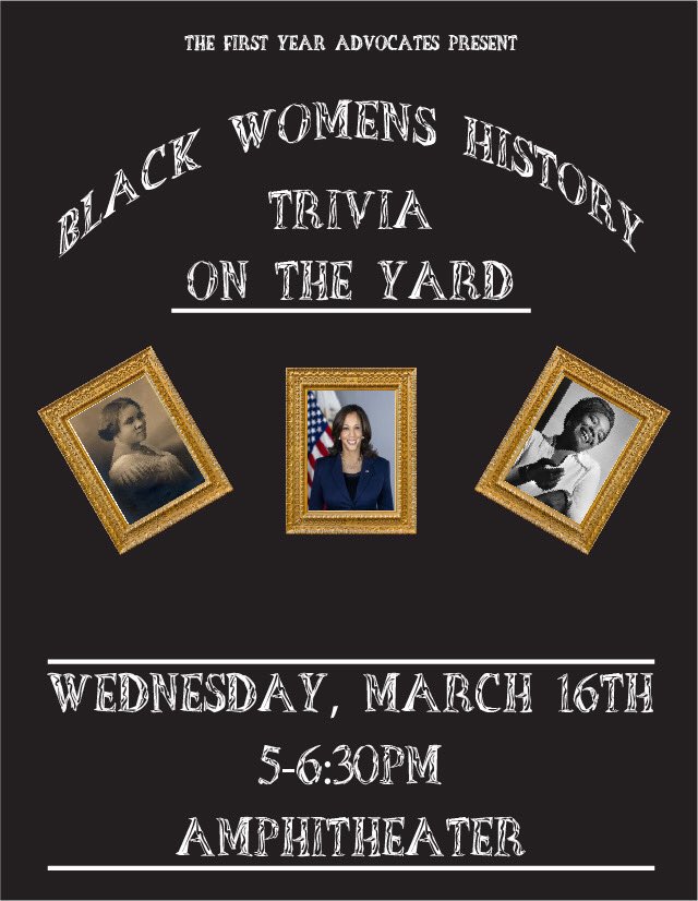 CsuYear's tweet photo. Make sure y’all come out Wednesday from 5 - 6:30 for Black Womens history Trivia Night with FYA ! https://t.co/GWart7hLIr