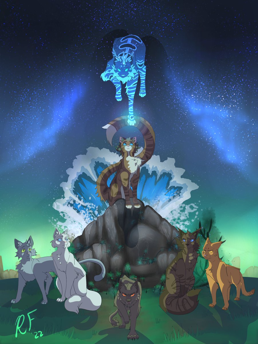 I'm a bit late but I still wanted to post the drawing I did for <a href="/mechafeline/">Wavey</a> 's birthday.  I made a mock poster for her old Warriors story, Before the Dawn of Heroes. 
I hope you had a great day bud, and I hope you like it! <3 #warriorcats
