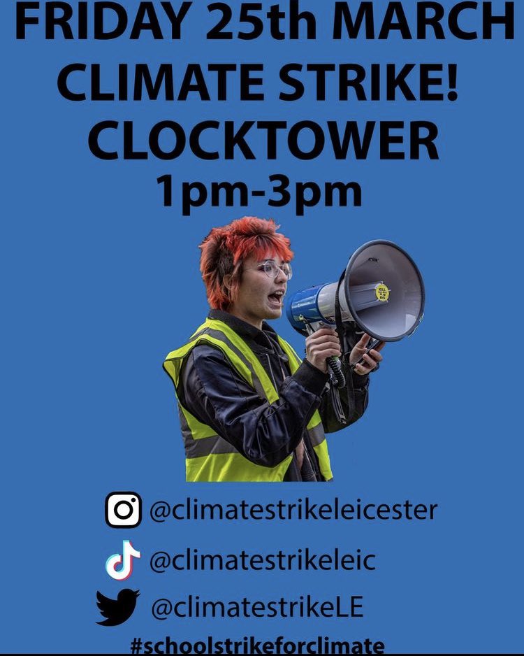 climatestrikeLE's tweet photo. NEXT OFFICIAL STRIKE DATE!
-Friday 25th of March at the clock tower from 1pm-3pm
-Remember to take a covid test and bring a mask
-Dress according to weather!
-Make a sign if you wish 😁 

Can’t wait to see everyone there! #ys4c #climatestrike #ukscn #youthstrike4climate https://t.co/HkCt468T8i