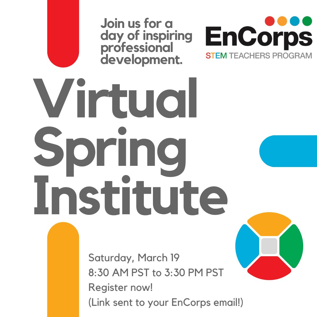 EnCorps community! Have you signed up for #EnCorpsVSI2022 THIS SATURDAY?! Enjoy interactive sessions around Equity in STEM, math play, teacher self-care, and more engaging topics! Meet and network with other EnCorps Educators in our virtual lounge! You don’t want to miss this!