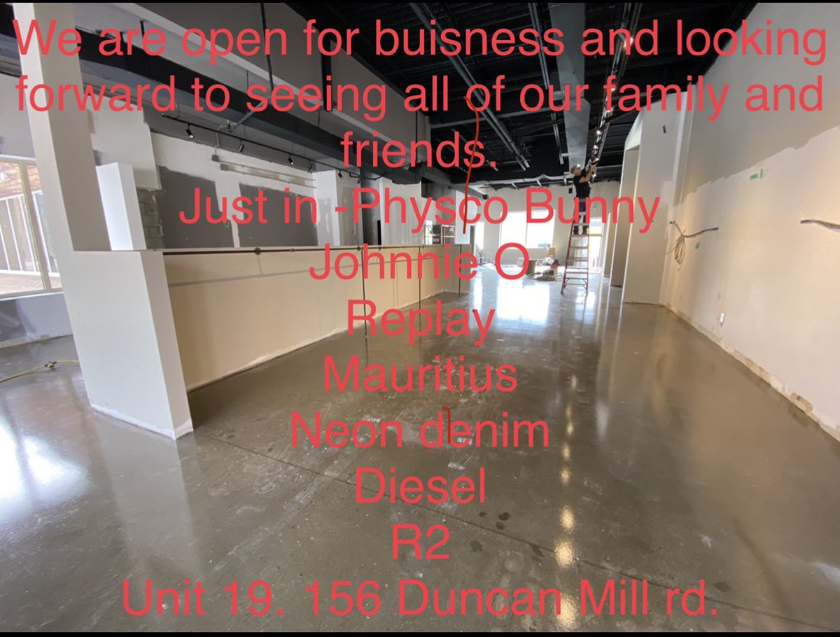 thecoopink's tweet photo. WE ARE OPEN! 
Unit 19.  156 Duncan Mill rd. 

Entering 156 you can go left (back door) you can go right ( front door)
#thecoop
#menswear 
#wereback
#newlocation
#thecoophasit
#newarivals
@the_coopink 
@coachs_closet 
@ylvbia https://t.co/3BvFnFCCLL