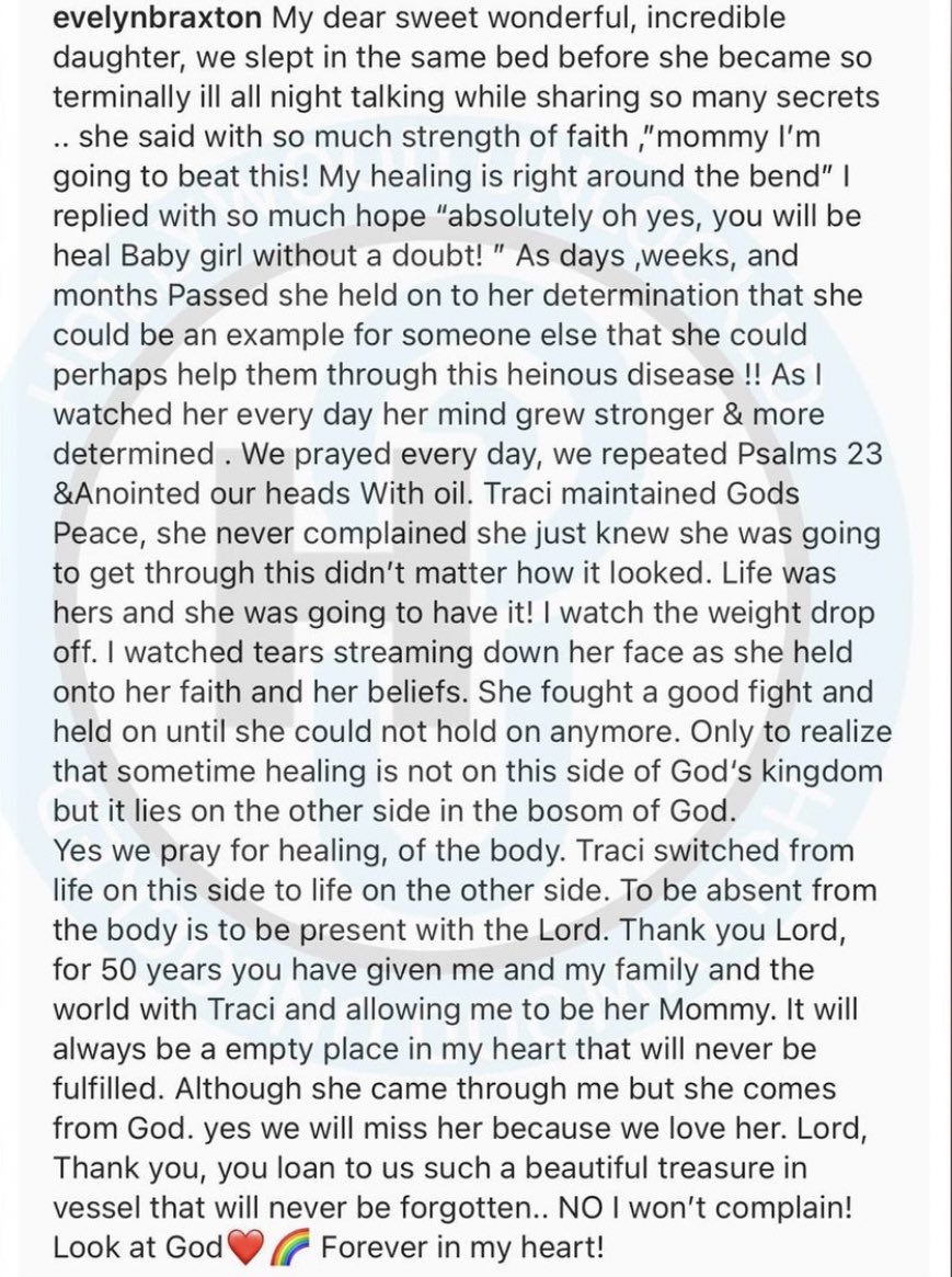 itsb4glow's tweet photo. Ms. Evelyn Braxton’s messages in regards to her daughter Traci Braxton’s passing. 🥺🤍 

— “Sometimes healing doesn’t come on this side of heaven.” https://t.co/avIHPN18Pk