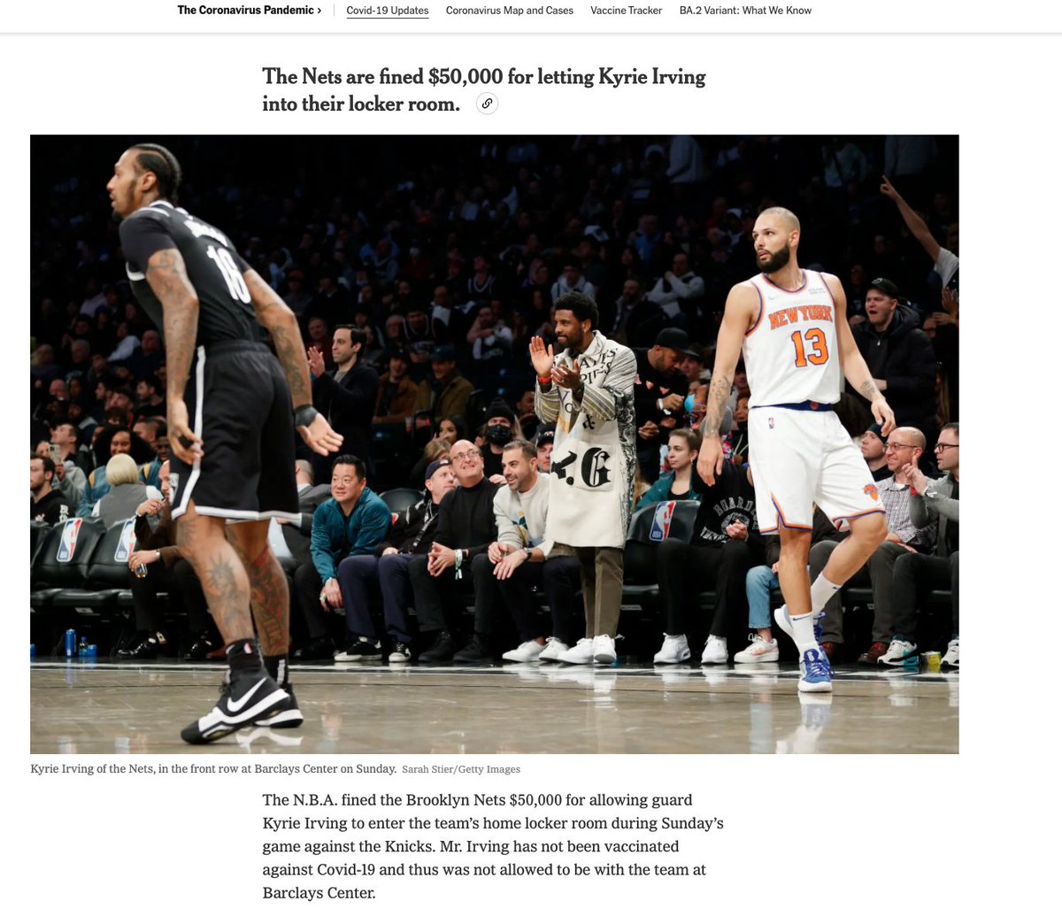 VPrasadMDMPH's tweet photo. OMG.  This story reveals all the absurdity of New York

1. He is allowed to stand there and watch with no mask
2. But banned from playing 
3.  Team fined b/c he entered locker room b/c ok to stand there

Why has trust in PH declined?

But wait for the best part... 1/2 https://t.co/xVkQ1zdzXm