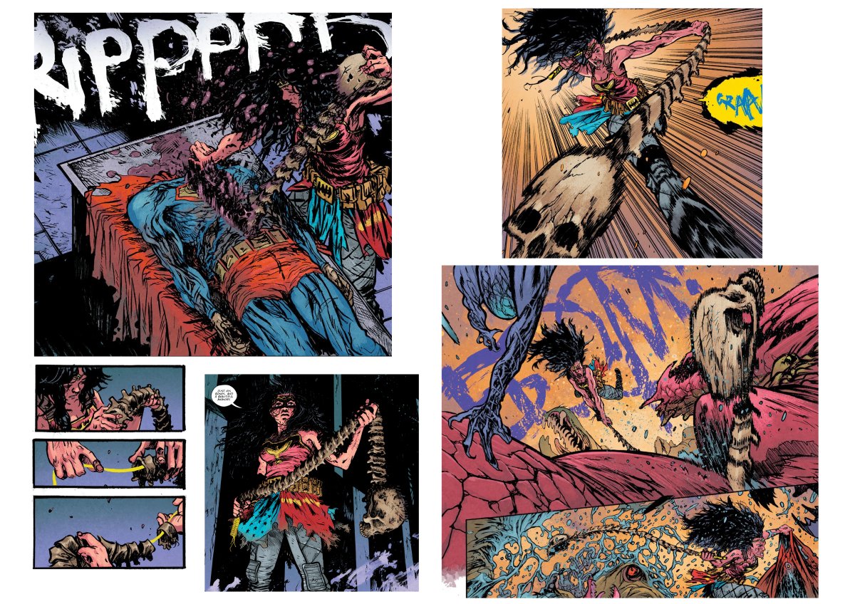 「ワンダーウーマン:デッドアース」でダイアナさんがスーパーマンの遺骸から背骨と頭蓋骨を摘出し真実の投げ縄を通してモーニングスターにしたの思い出した 