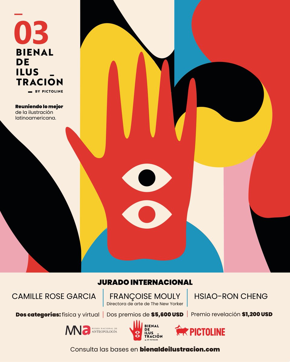 bienalilustra's tweet photo. 🔥 Hoy abrimos la convocatoria a la Tercera #BienaldeIlustración ✋👁

🌎 Si eres de Latinoamérica registra gratis tu obra física o virtual y gana hasta $5,600 USD.

Consulta todos los detalles en: https://t.co/1NWWoKDQkT https://t.co/spOJ6SUiDQ