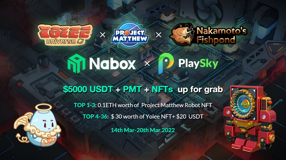 naboxwallet's tweet photo. @naboxwallet is excited to launch this #Airdrop sponsored by @YoleeUniverse, @_ProjectMatthew, @Nakamoto_fish and @playskyio🔥🔥

--Follow us &amp;♥️&amp; Tag 3 frds and complete tasks to share $5000 worth of #Giveaway 💸

--Fill 👉https://t.co/8i0QNT0M9f

#BSC #Airdrops #Giveaways #NFTs https://t.co/R2kL2iAVQm