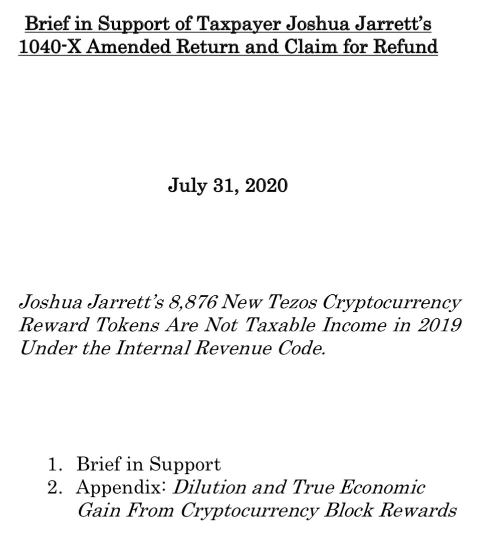 nohardforks's tweet photo. I've spent almost two years pressing my argument that my Tezos staking rewards are not taxable income until sold.

First, I petitioned the IRS directly. It’s thorough and you can read it here: https://t.co/0Kq9eiydFI

(1/6) 🧵 https://t.co/HZ9nPBr9ZT