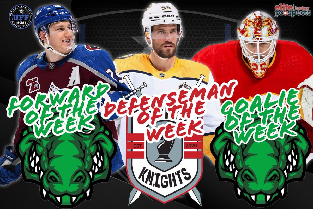 theUFHL's tweet photo. Presenting the @eliteprospects Players of the Week:

F - Nathan MacKinnon - 30.33 Fpts
     @Gators_UFHL 

D - Roman Josi - 26.66 Fpts
      @__CryptoKnights 

G -  Jacob Markstrom - 22.70 Fpts
      @Gators_UFHL 

#FantasyHockey #HockeyTwitter #NFTs #NFTCommmunity $SCO $ZIL https://t.co/6SGg512ocL
