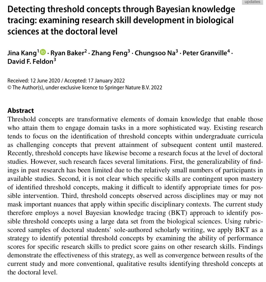 dffeldon's tweet photo. Research skills relate to one another in a hierarchical way. The most challenging ones can be #thresholdconcepts that are key mastery goals for a #PhD. Here’s a new #Analytics approach to detecting them. @BakerEDMLab https://t.co/NGYIyXDjR4 https://t.co/kAX9ourGQG
