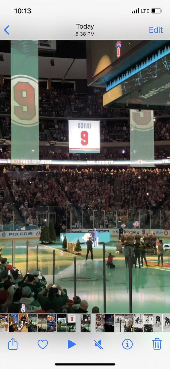 dahlgren_sue's tweet photo. So happy to be able to go to #9 Mikko Koivu jersey retirement last night. Pretty special. Got a surprise; meeting @Cstew_7 on the way into the game. He and his wife we so nice! #mnwild #StateOfHockey #9forAllTime https://t.co/qpO2Vv8lCB