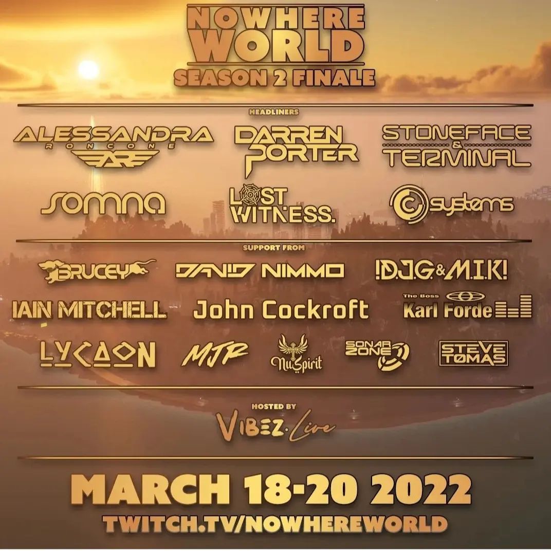 <a href="/nowherewrld/">NowhereWorld</a> The Boss Karl Forde w/ <a href="/Darren_Porter/">Darren Porter</a> <a href="/sonarzone/">Sonar Zone</a> <a href="/StoneTerm/">Stoneface & Terminal</a> <a href="/NuSpirit_/">NuSpirit</a> @somma and many more. You have to see this. Tune in TWITCH.TV/NOWHEREWORLD