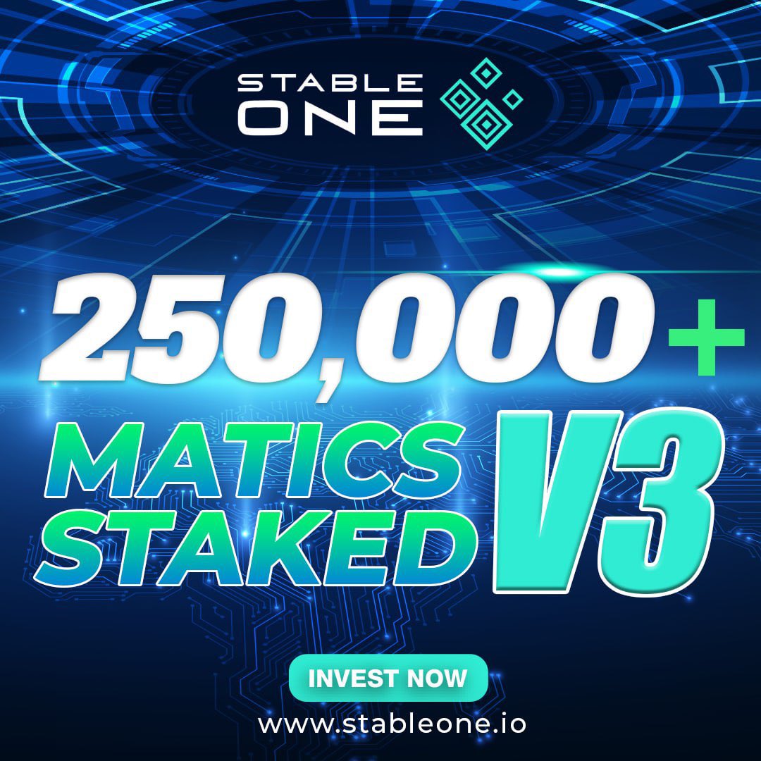 StableOneMatic's tweet image. TVL increasing!

250K staked!

#MATIC
#ROI
#GROWTH
#Polygon