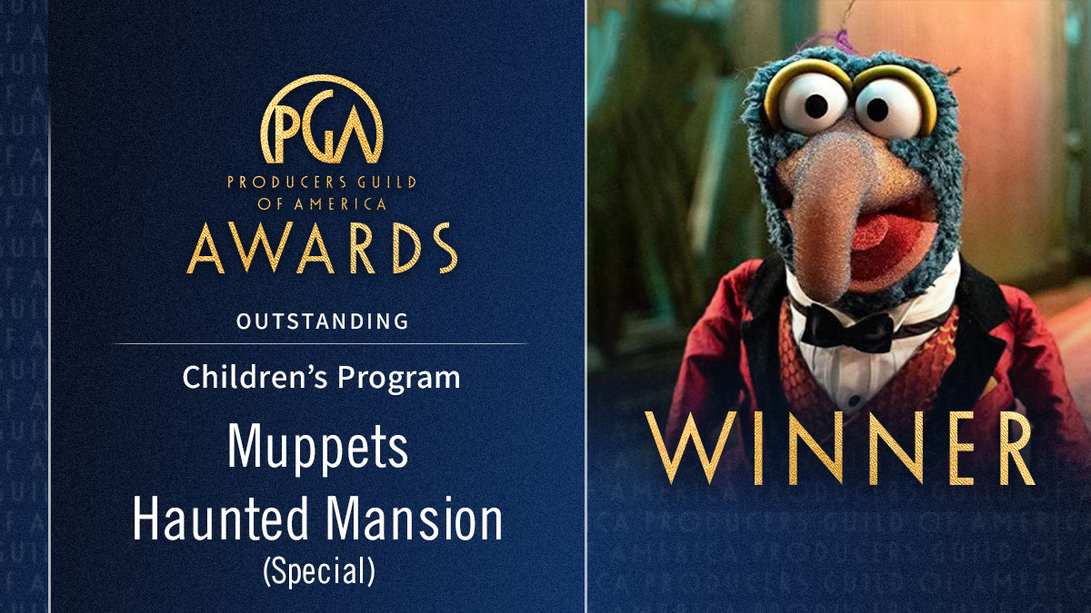 Winner of the award for Outstanding Children’s Program is the producing team for <a href="/themuppets/">The Muppets</a> Haunted Mansion (Special).

#pgaawards
#themuppets