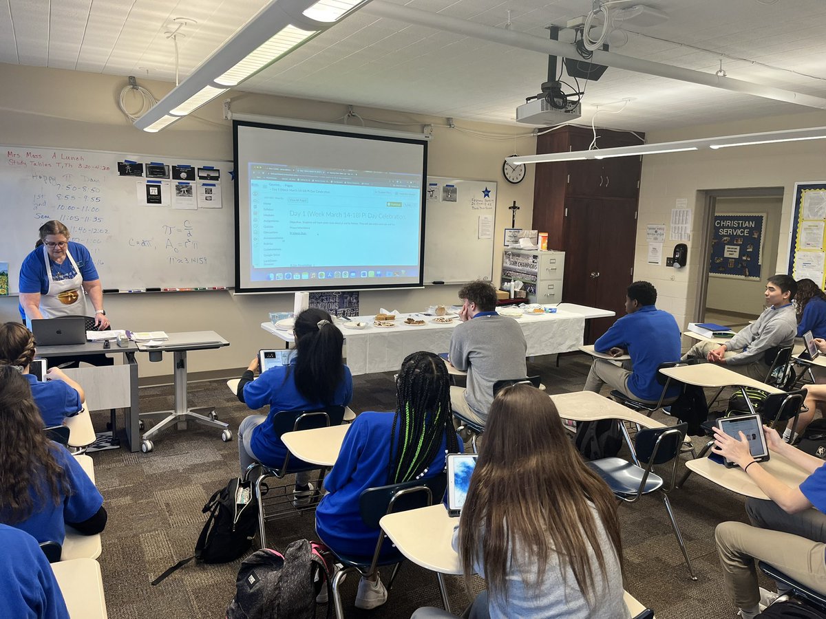 BCHS_Principal's tweet photo. Nobody celebrates #PiDay like Mrs. Gayle Mass! I could go on, but I don’t wanna repeat myself. #PiJoke https://t.co/m3ZjhOHqkY