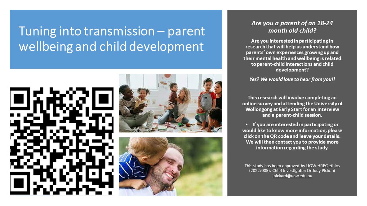 Calling all families with 18- to 24-month olds living near Wollongong! We’re exploring parent well-being, parenting and child development. Involves an online survey, interview and a parent-child session at the university. Expression of interest form: 
uow.au1.qualtrics.com/jfe/form/SV_cw…