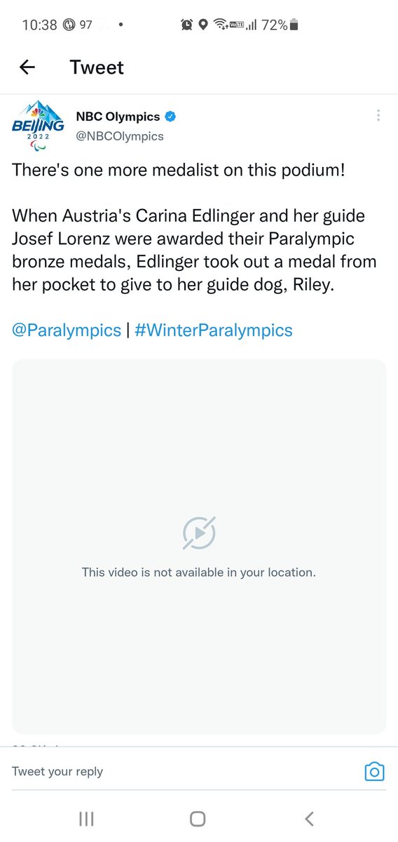 PatrickDADjp's tweet photo. @NBCOlympics @Paralympics I has a sad. I can't see the video. 😞 https://t.co/2bkKI0tAJx