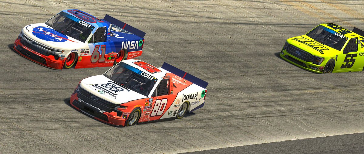 Barely dodged an early wreck.... And then it went green the whole way to the end.

Burned the hell out of my tires and short pitted hoping for a yellow but no go. Using this season or <a href="/CORTRacing/">CORT</a> to work on tire management.

Was fun running up front early.