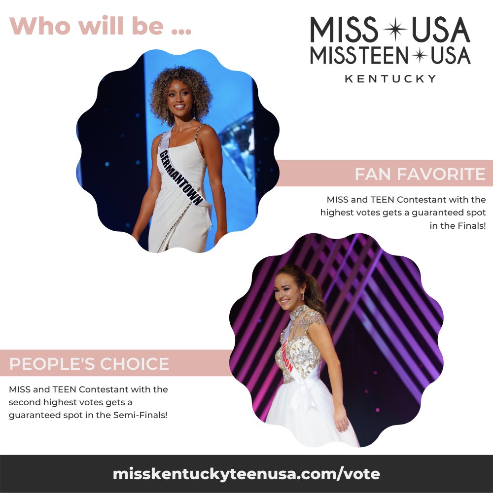 Voting is LIVE for the #MissKentuckyUSA &amp; #MissKentuckyTeenUSA People’s Choice and Fan Favorite Awards! 🌸 <a href="/MissKYUSA/">Madalyne Kinnett</a> <a href="/MissKYteenusa/">Gabriella Hembree</a> 

misskentuckyusa.com/vote 
misskentuckyteenusa.com/vote 

📸: <a href="/edwinshawphotog/">Edwin Shaw</a>