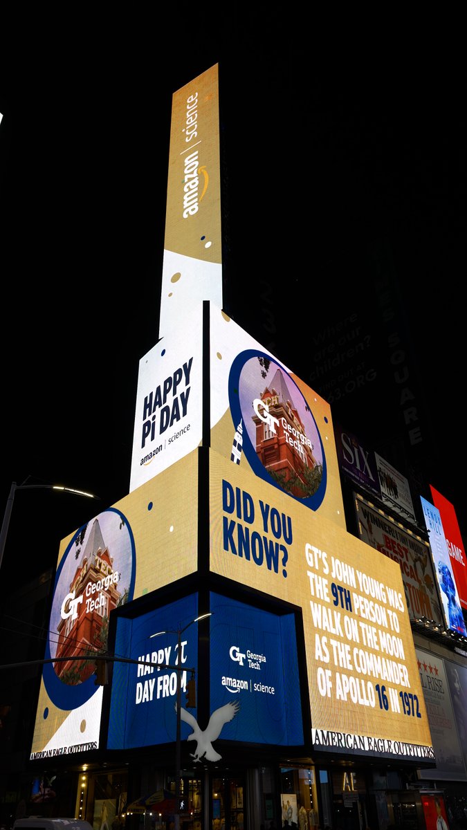 GeorgiaTech's tweet image. Check this out: Tech Tower lighting up New York City's Times Square tonight as @Amazon celebrates scientists, engineers, and mathematicians on #PiDay.