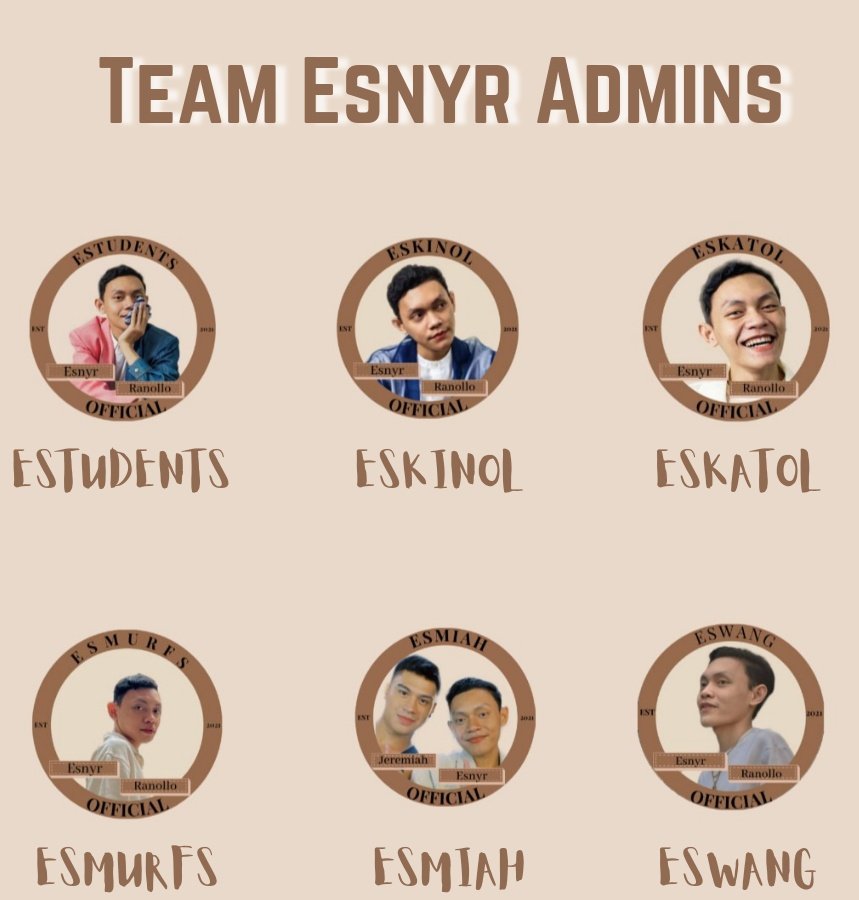 Hello Classmates! Kindly follow these accounts:

<a href="/EStudentsOFC/">EStudents Official</a> 
<a href="/ESkinolOfficial/">ESkinol Official</a> 
<a href="/ESkatolOFC/">ESkatol Official</a> 
<a href="/EsMurfsOFC/">ESMURFS OFFICIAL</a> 
<a href="/EsMiahOfficial/">EsMiah Official</a> 
@ESwangOFC 

The above-mentioned accounts are the official accounts of <a href="/teamesnyr/">Team Esnyr</a>!🧡