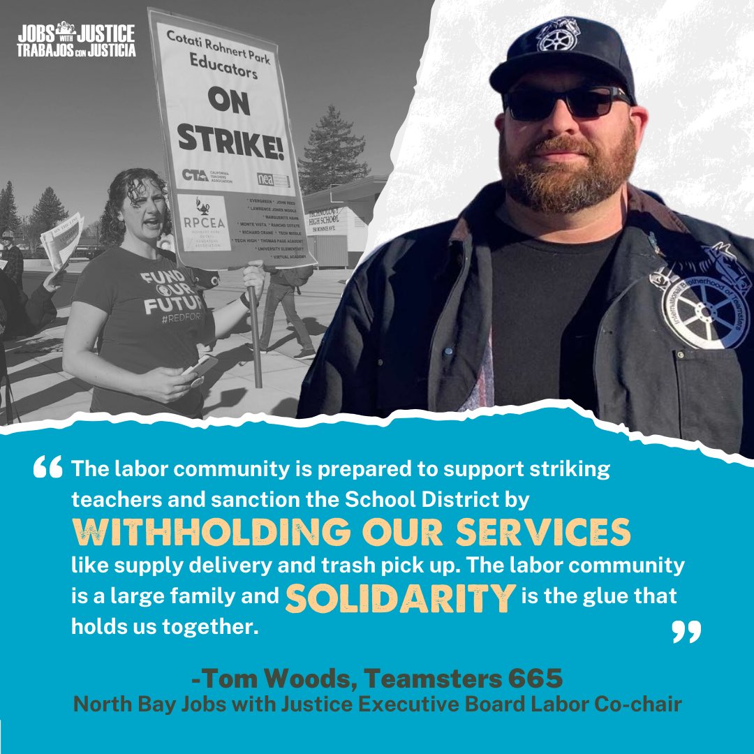NorthBayJwJ's tweet photo. ✊🏽Teamsters Joint Council 7 has officially sanctioned the #strike by teachers in Rohnert Park/Cotati! 

#Solidarity and support in the community is growing!! 🗣🚩 https://t.co/YCfR9UK9BA
