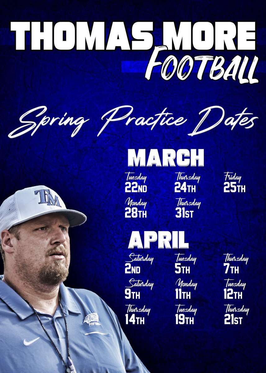 TMU_Football's tweet photo. 🚨 🚨 Spring Ball Dates 🚨 🚨
We are just over a week away from our first spring practice! If you would like to come see a practice, please contact one of our coaches! ⬇️⬇️ https://t.co/wwsk9RbDQu