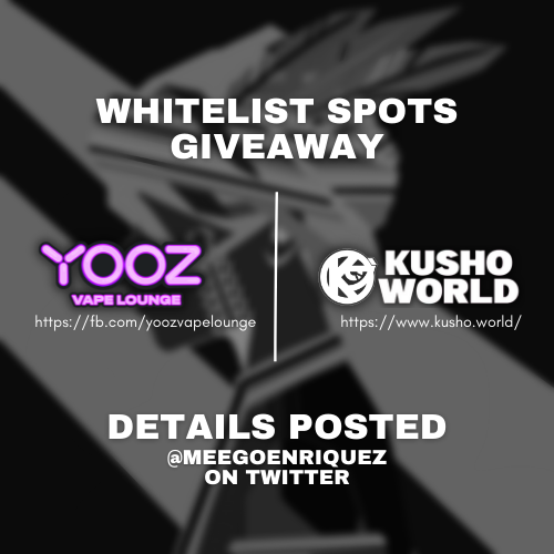 meegocrypto's tweet photo. ✨YOOZ VAPE LOUNGE X KUSHO 5 WHITELIST SPOTS GIVEAWAY ✨

Mechanics :
- Follow @meegoenriquez 
- Follow @KUSHOWORLD
- Follow @yoozvapelounge on Instagram &amp; Facebook
- Tag (3) Friends to this post.
- Like and RT this post.
- join https://t.co/Zk9sLV3vc9

Winners Announced @ 10pm https://t.co/zxE5uepkVA
