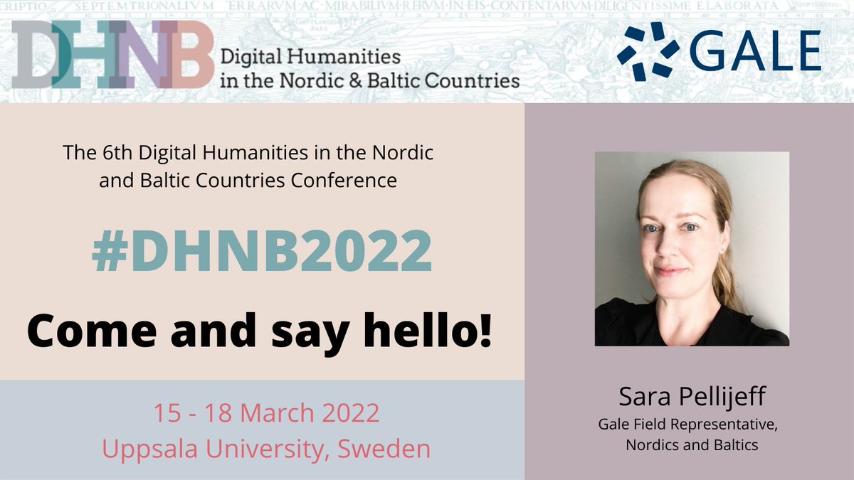 GaleAcademic's tweet photo. The DH Nordic conference starts today in Uppsala - we're looking forward to seeing some of you *in person* again!
Come and say hello at the Gale stand! ๐ฌ@GaleEMEASara will be there to answer all your questions ๐โโ๏ธ(we'll be online too!) ๐ป
@DHiNorden #DHNB2022 #DHNB https://t.co/6b4YzLVYy8