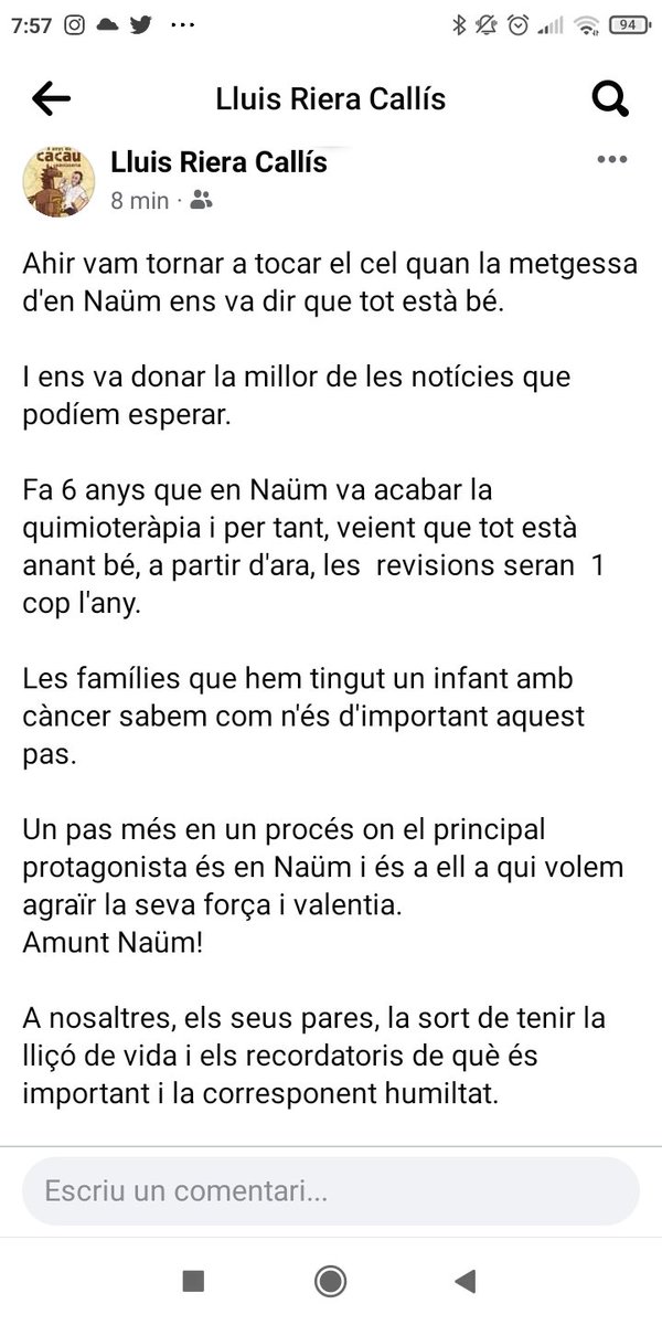 lluiscacau's tweet photo. Hem tornat a tocar el cel
Les revisions seran d'aquí 1 any
Amunt #Naüm

Gràcies
Ho hem dit moltes vegades
No ens cansarem de dir-ho 
I mai ho direm prou
GRÀCIES

@AFANOC @vallhebron

#AmuntNaüm https://t.co/q6UyGwbWKe