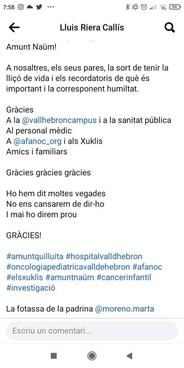 lluiscacau's tweet photo. Hem tornat a tocar el cel
Les revisions seran d'aquí 1 any
Amunt #Naüm

Gràcies
Ho hem dit moltes vegades
No ens cansarem de dir-ho 
I mai ho direm prou
GRÀCIES

@AFANOC @vallhebron

#AmuntNaüm https://t.co/q6UyGwbWKe