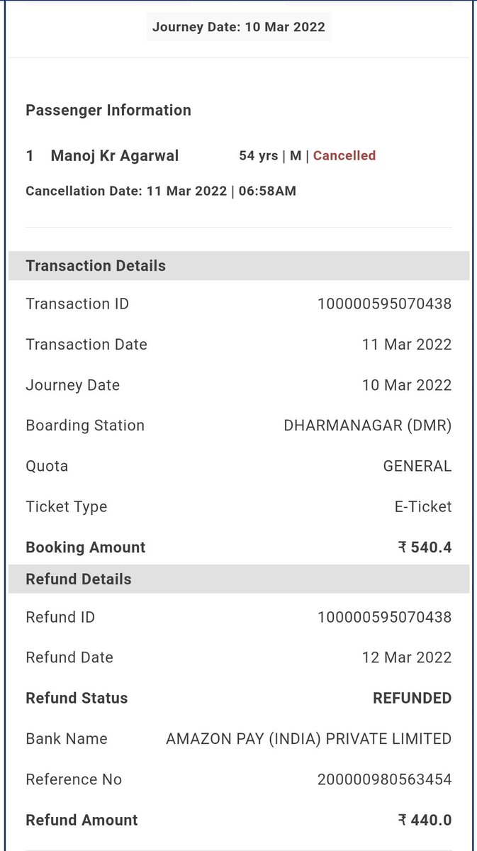 Ishaan265's tweet photo. @RailwaySeva rules clearly state full refund if ticket is waiting list after chart prep. Why was 100rs cut?? This has been going on for a long time and nothing is being done. This is theft! @IRCTCofficial @AshwiniVaishnaw https://t.co/MpZpZrp6yN