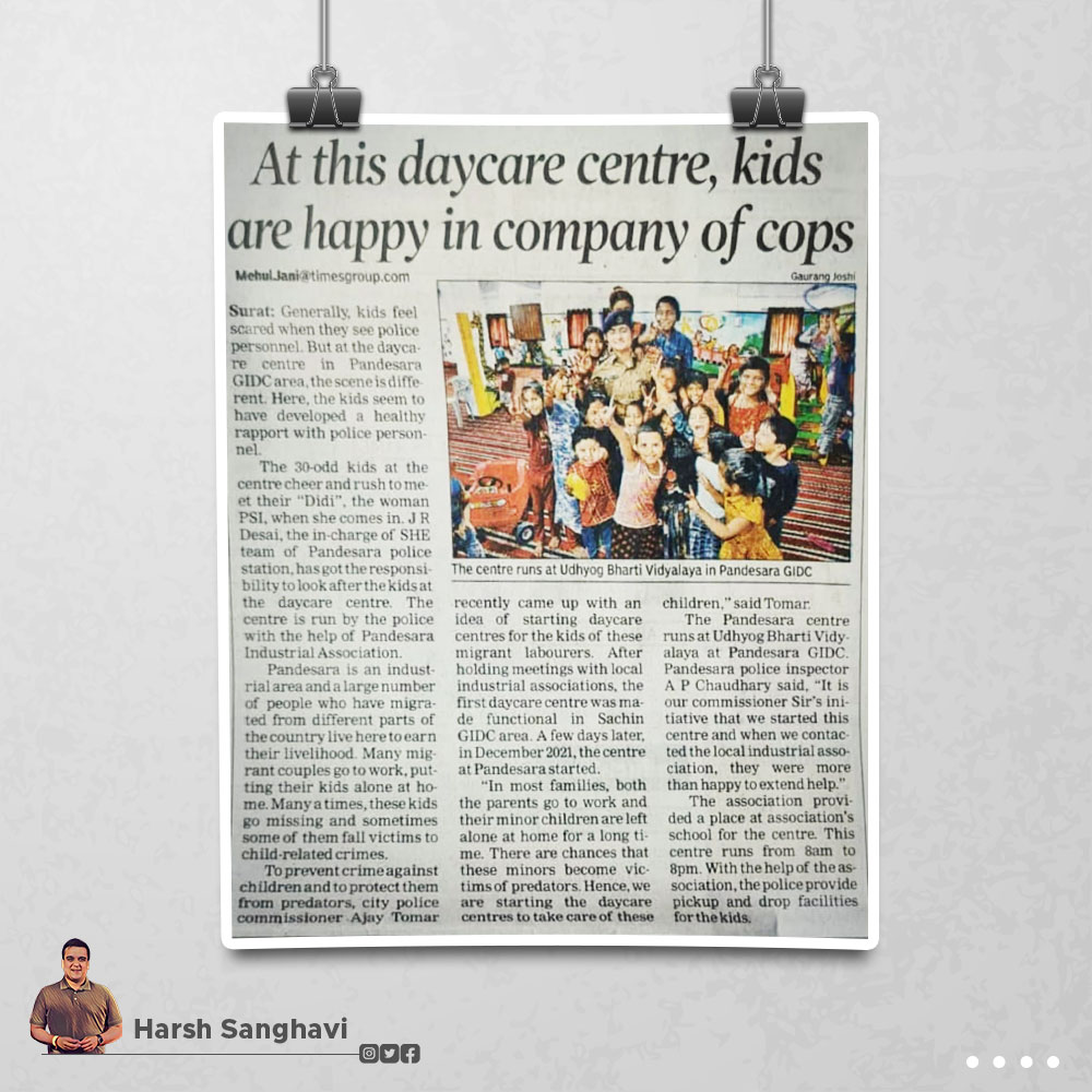 "Didi" is what the kids call, when they see our police personnel, at the day care center in Pandesara, Surat.

Loved to see the happy faces of these kids.