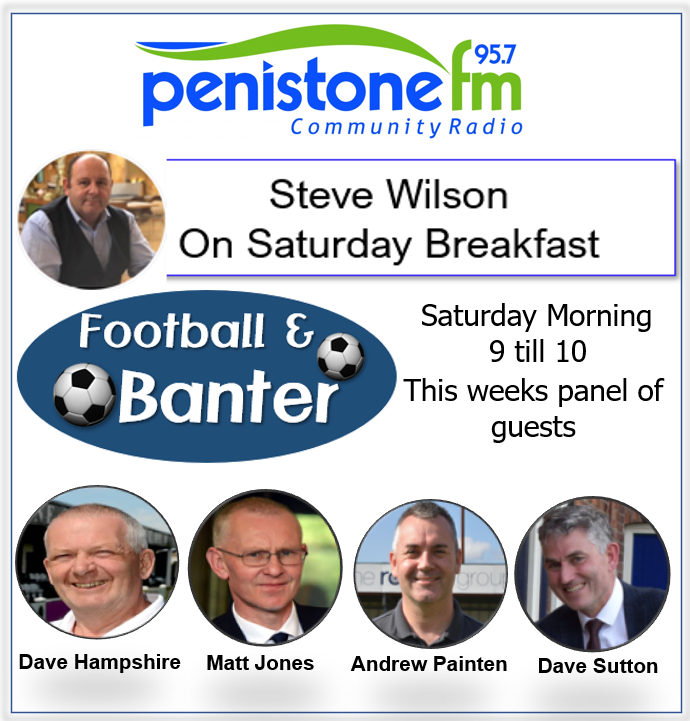 <a href="/PenistoneFM/">PenFM</a> Football &amp; Banter, Saturday's 9 till 10 discussing Local Grass Roots &amp; Professional Football with a panel of <a href="/davehampshire2/">David Hampshire</a> from <a href="/pcfc/">Paula Costa</a>, @andrew_painten of <a href="/Emley_AFC/">Emley AFC</a>, <a href="/mattjones1973/">Matt Jones</a> from the <a href="/NCEL/">Macron NCEL</a> &amp; the <a href="/pcfc1906/">Penistone Church FC</a> U17's Manager Dave Sutton talking Cup Semi Finals