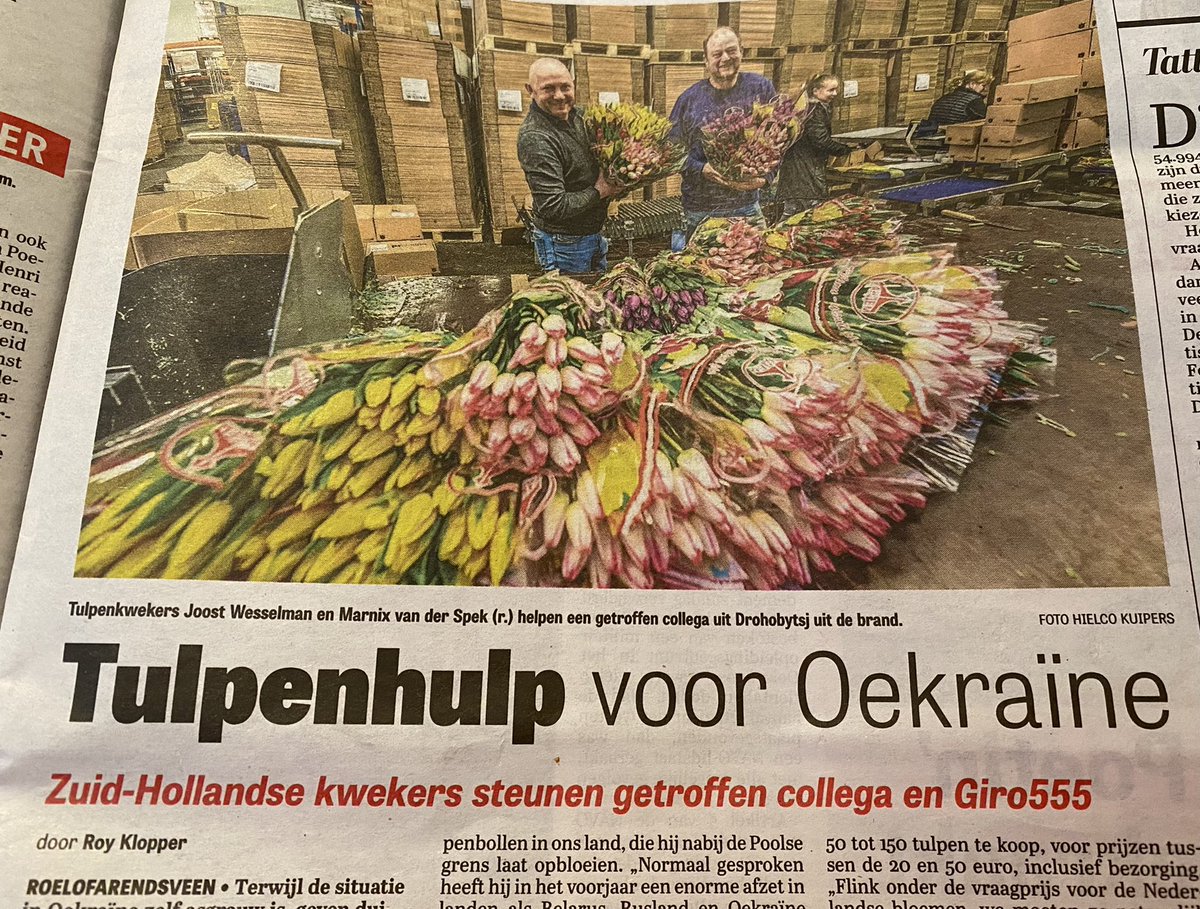Wat zijn er toch veel mensen met hart op juiste plek. <a href="/JoostWesselman/">Joost Wesselman</a> en Marnix vd Spek, lees net jullie geweldige tulpenactie in <a href="/telegraaf/">De Telegraaf</a>. Meteen besteld op jullie website #tulpen.nl.