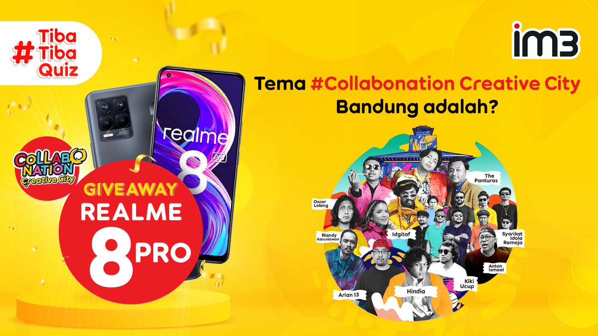 indosatim3's tweet image. 📢 Menangkan Realme 8 Pro dengan ikutan #TibaTibaQuiz IM3! 

Clue 👉🏻 bit.ly/3tWrRFo 

Cara:
- Follow Twitter @indosatim3
- RT &amp;amp; REPLY pakai #TibaTibaQuiz #Collabonation

Reply yang banyak sampai 19-3-2022. Good luck 😉

S&amp;amp;K: bit.ly/3ta1v3l