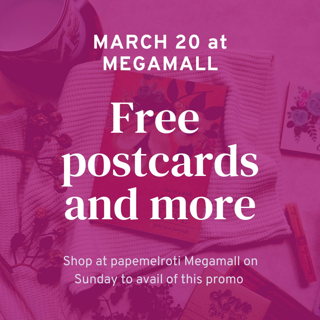 papemelroti's tweet photo. ONE DAY ONLY - MARCH 20, 2022 at #papemelroti SM MEGAMALL!

1 FREE postcard with every purchase 
+ 1 FREE miniature collectible art card by Robert Alejandro for every purchase over ₱200!

Present this at the counter or to any staff member. Offer good while supplies last. https://t.co/MsyXgXbyUJ