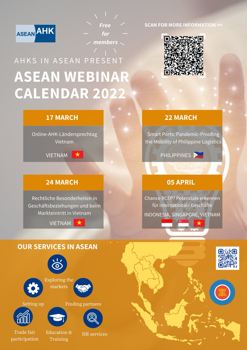 AHKVIETNAM's tweet photo. π£π£π£ π₯β°Our upcoming webinars in March and April 2022, which are FOC for AHK and GBA members, you could find here π
#PartnerInASEAN
#PartnerInVietnam https://t.co/pCuBOoUHeu