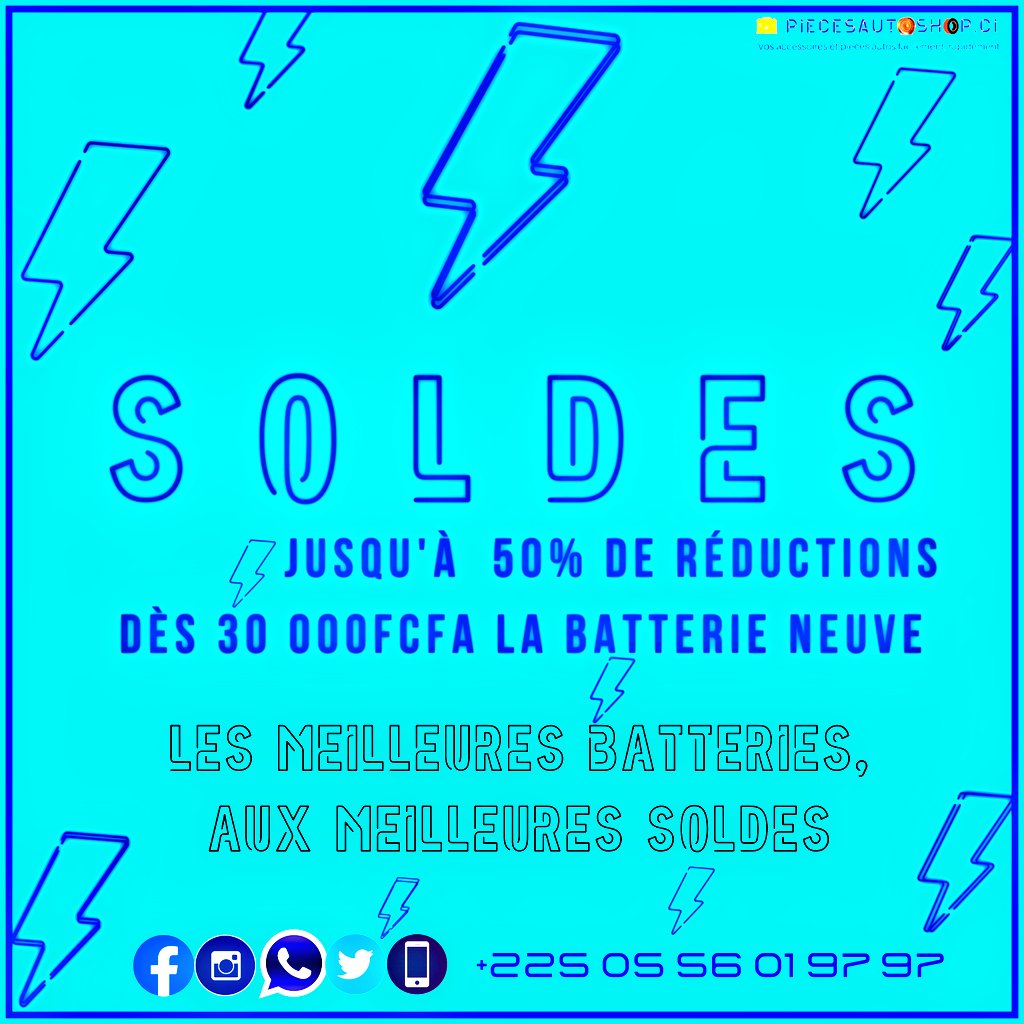 piecesautoshop's tweet photo. 🔴 C'est Soldé❗
▶️ Choisissez votre Batterie❕️
⭕️ Jusqu'à ➖️ 5️⃣0️⃣ %❗
▶️ Batterie neuve dès 30 000FCFA
✅️ Livraison + montage à domicile
✅️ Garantie offerte
✅️ Contrôles, circuit de charge gratuit...
#CIV225
#AutoMoto #TransPers https://t.co/oQ3pK5AnoE