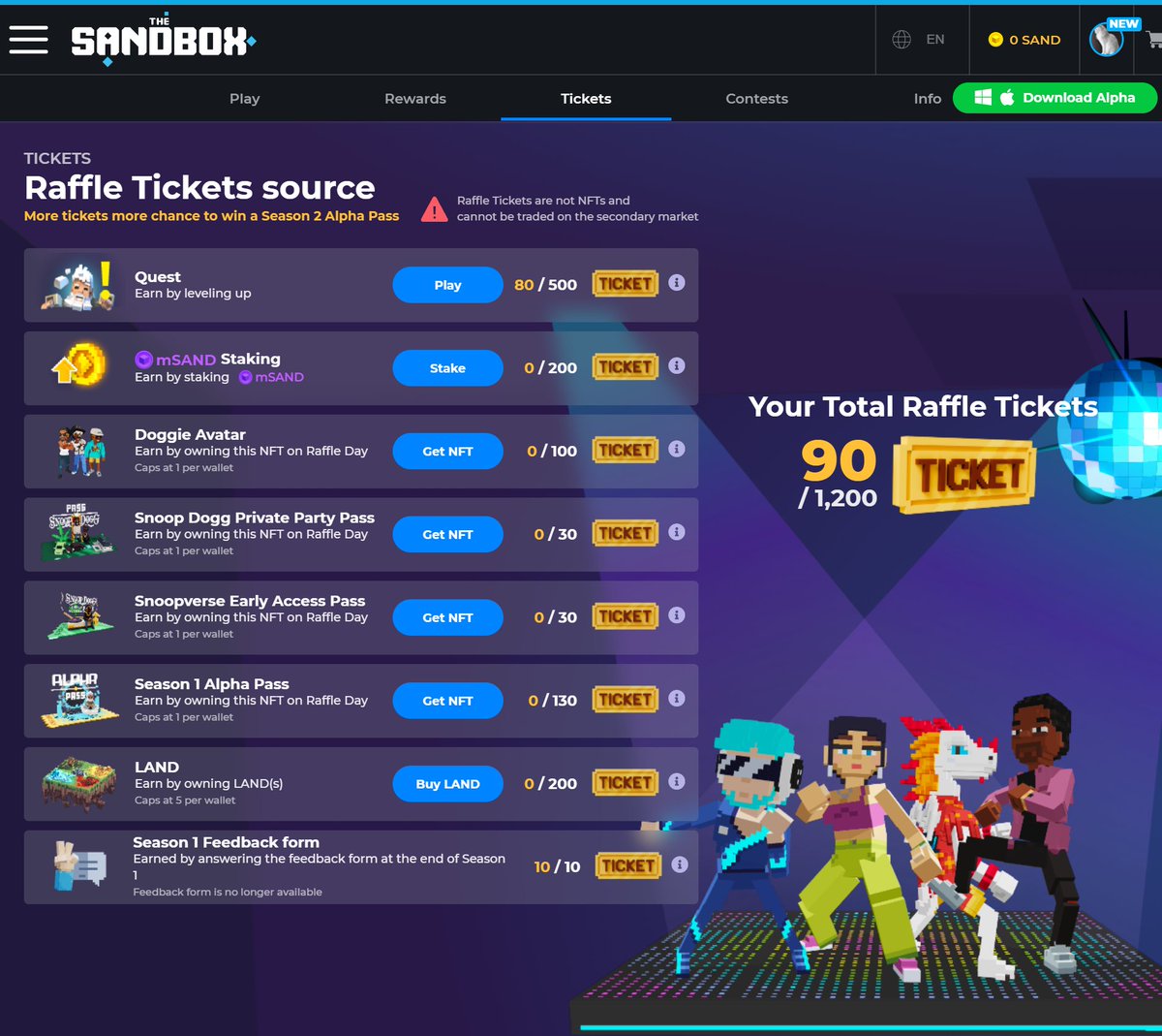 zningyy's tweet photo. @TheSandboxGame I just participated in the daily #SandboxAlphaS2Contest for a chance to earn up to 1,000 $SAND! Starting March 14 -  Show your Raffle Tickets. Check out my screenshot below! 👇 #SandboxAlphaS2 https://t.co/mzmxUCL2t0