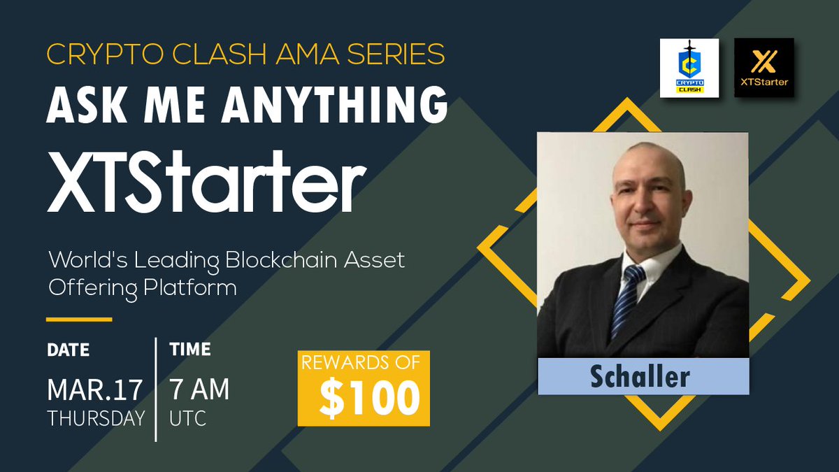 CryptoClash1's tweet photo. โ๏ธAMA Series With XTStarter
๐Prize: $100 BUSD
๐Date: March 17th 2022 7 AM UTC
๐จ Venue: https://t.co/pi4JMpQC41
ใฝ๏ธ Rules:
1๏ธโฃ. Follow
@CryptoClash1
&
@xtstarter
2๏ธโฃ. Like Retweet & Comment Your Questions (5 Questions Max) Tag 3 friends. https://t.co/dhC5L41Upf