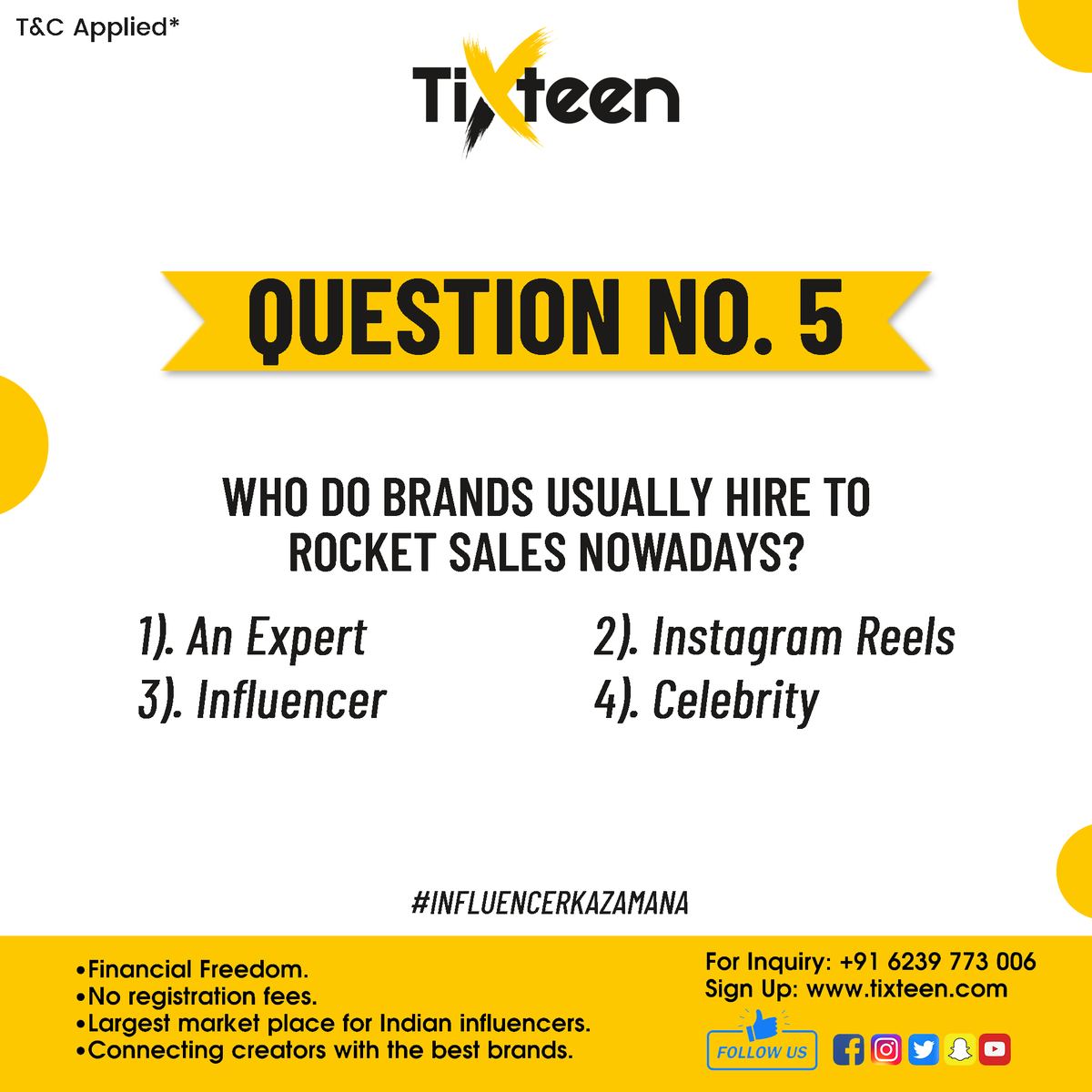 khelgiri's tweet image. #JointheQuiz  #Question5 
Join our contest &amp;amp; win the exciting gift hampers
Tixteen - your influencer Market place.
.
Hurry Up Start Quiz 5.  🧐
.
T&amp;amp;C Applied* as follows
- Tag 3 friends in the comment section.
- Do follow @tixteen

tixteen.com