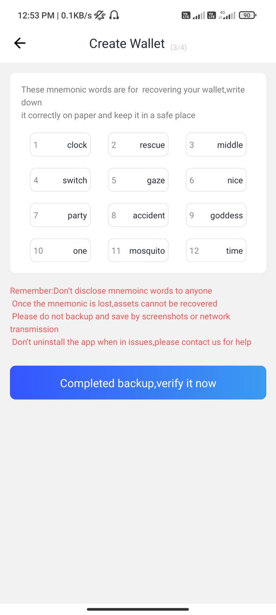 Toykyo6's tweet photo. @icpbox Sir, every thing is but 
But I have faced a problem during creating wallet. 
That is when we getting back to remember mnemoinc word , the application has been restarted and we have got same two option 
1 create wallet 2 import wallet 
Please take an appropriate decision thank you https://t.co/DTHR6KaiM8