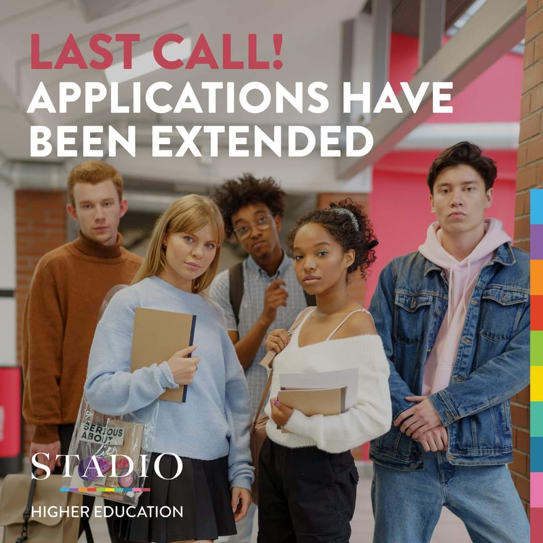 stadio_HigherEd's tweet photo. Last call! Applications for Semester 1 have been extended until 31 March 2022 🤩
Register now - https://t.co/zGDMheYPYJ
#NgenaSTADIO #ANewVision #ContactLearning #STADIOHigherEducation https://t.co/Uj8jkVL402